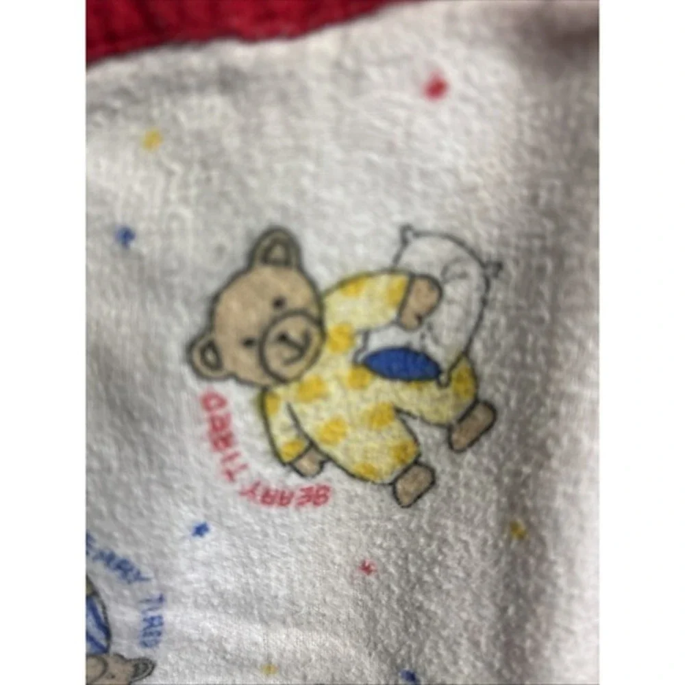 VTG Patchwork Baby Country Core Cottage Teddy Bear Handmade Tied Quilt Red White